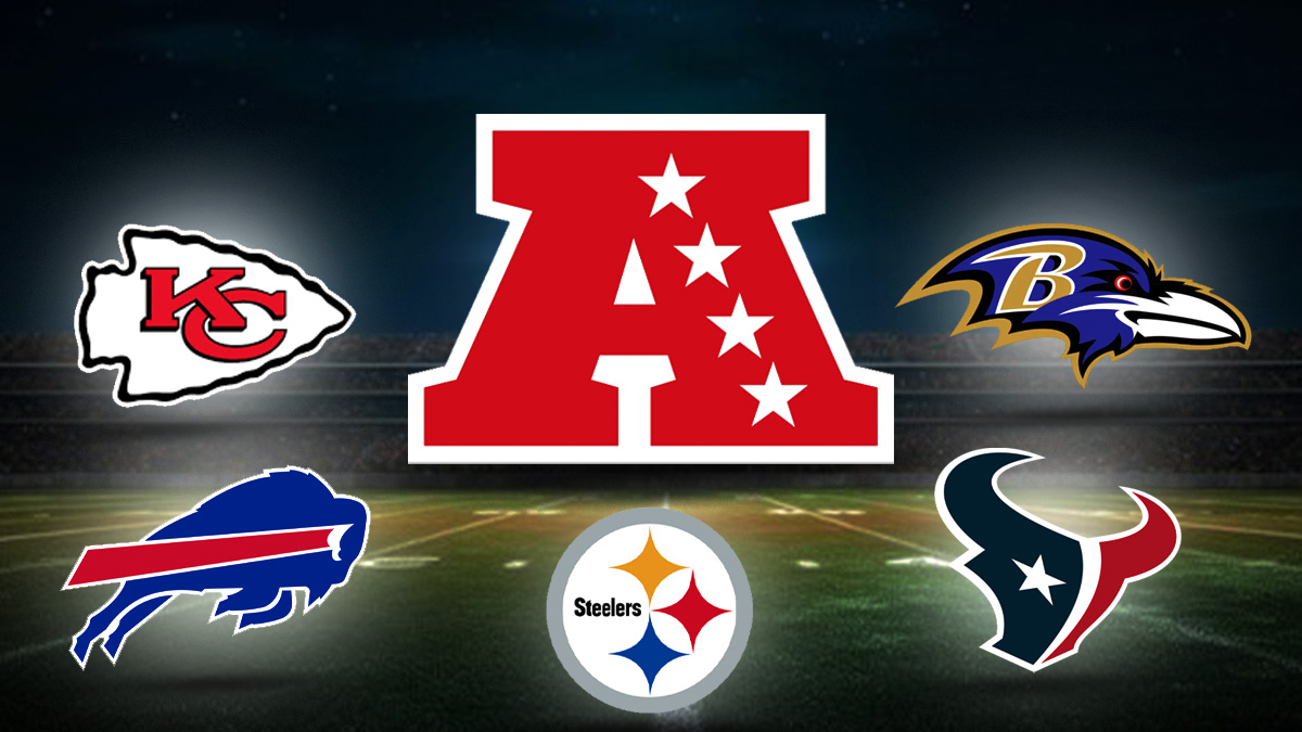 AFC logo in middle surrounded by Chiefs, Bills, Steelers, Texans and Ravens.