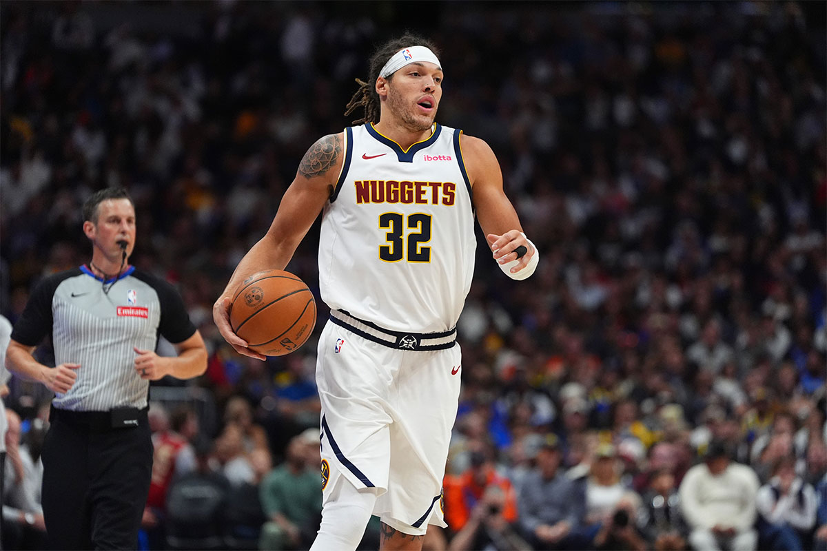 The Nuggets Nuggets forward Aaron Gordon (32) controls the ball in the second half against Oklahoma City Thunder on Balli Arena.