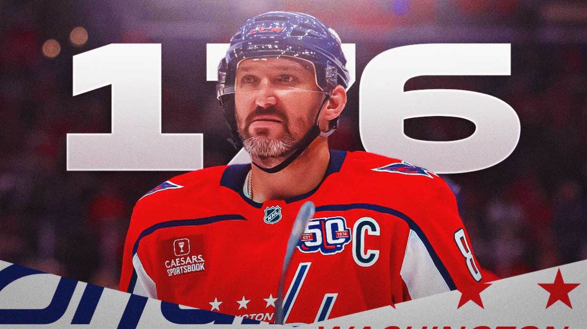 Alex Ovechkin in Capitals gear with big "176" behind him.