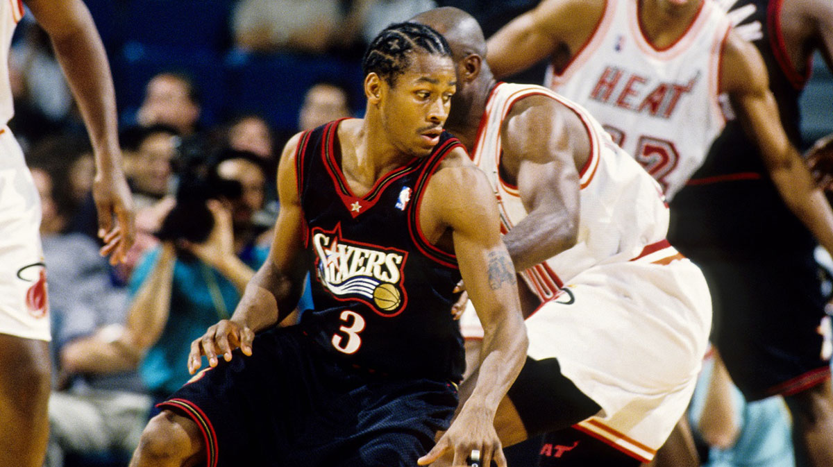 Philadelphia 76ers guard Allen Iverson (3) in action against the Miami Heat at the Miami Arena. 