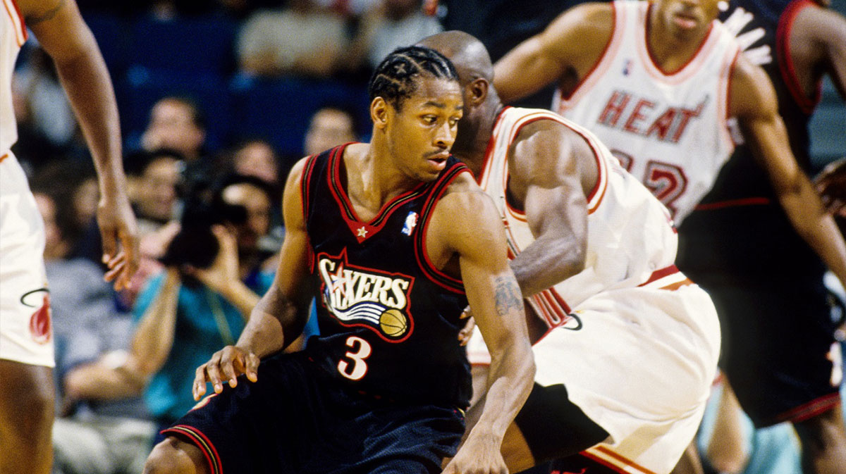 Philadelphia 76ers guard Allen Iverson (3) in action against the Miami Heat at the Miami Arena.