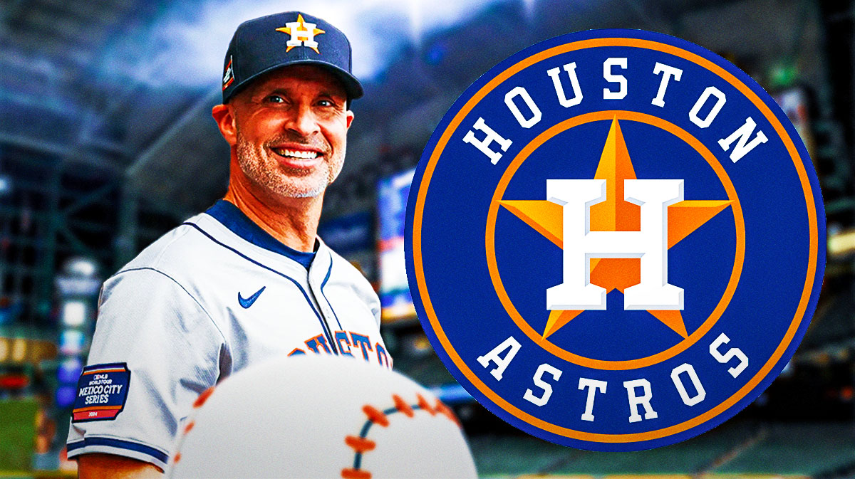 Joe Espada fired up next to an Astros logo