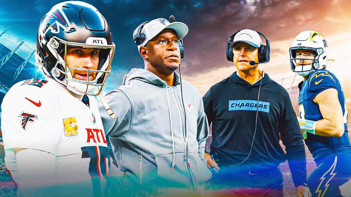 Atlanta Falcons Kirk Cousins, Raheem Morris against Los Angeles Chargers Jim Harbaugh and Justin Herbert
