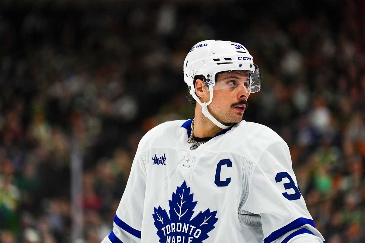 Toronto Maple Leafs center Auston Matthews (34) looks on during the third period against the Minnesota Wild at Xcel Energy Center.