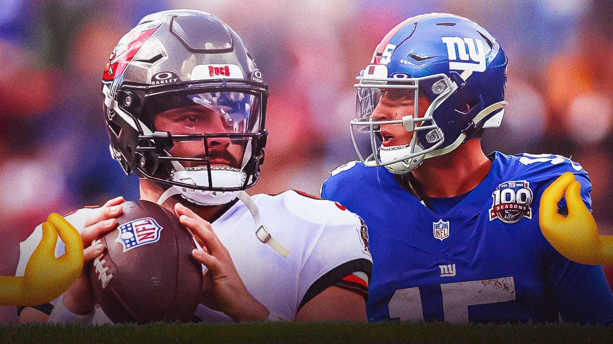 Buccaneers' Baker Mayfield & Giants' Tommy DeVito surrounded by 🤌pinched fingers emojis