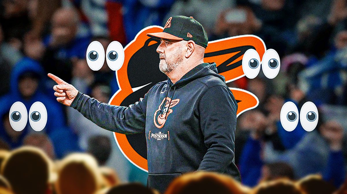 Orioles manager Brandon Hyde surrounded by eyeball emojis