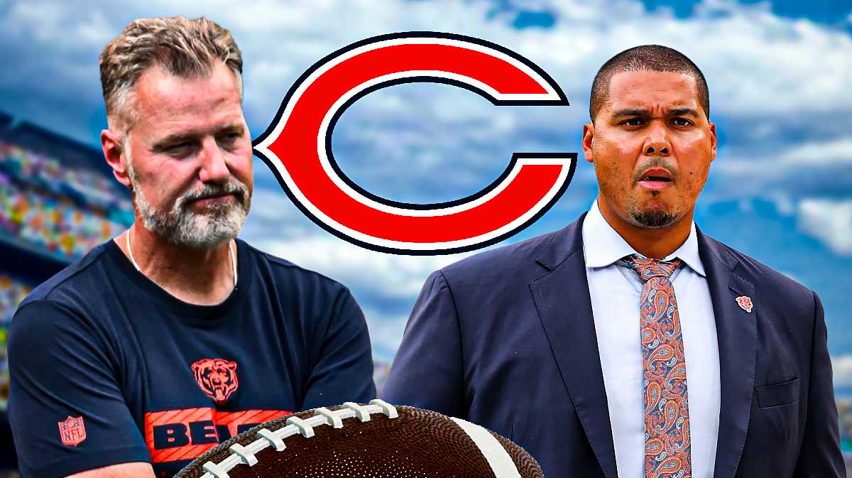 Bears Matt Eberflus and Ryan Poles looking serious