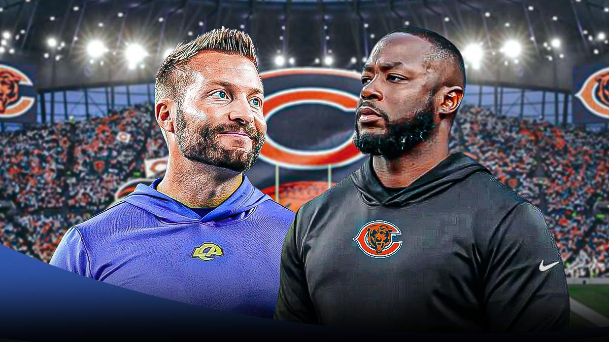 Sean McVay next to Thomas Brown (Bears) in front of the Bears stadium