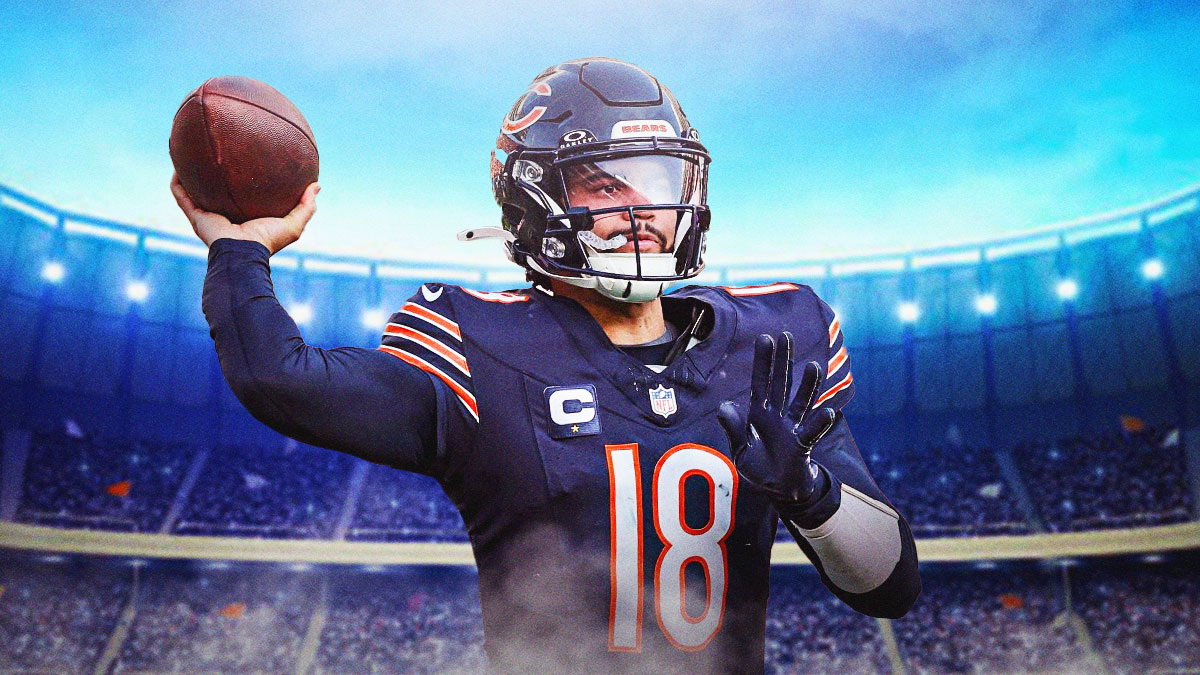 Bears' Caleb Williams throwing a football