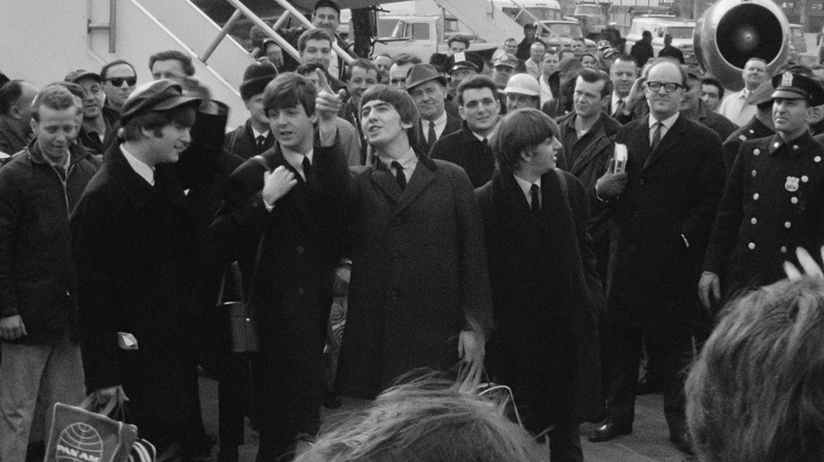 Ringo Starr, John Lennon, Paul McCartney, and George Harrison in Beatles '64, a new documentary that shows their Taylor Swift-like rise in 1964.