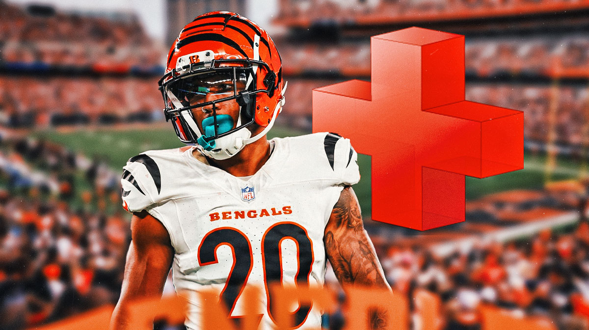 Bengals' DJ Turner II with medical Red Cross symbol