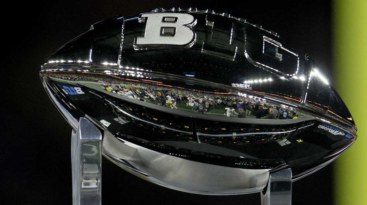 The Big 10 Championship trophy after the Michigan Wolverines won the Big Ten Championship game against the Iowa Hawkeyes at Lucas Oil Stadium.