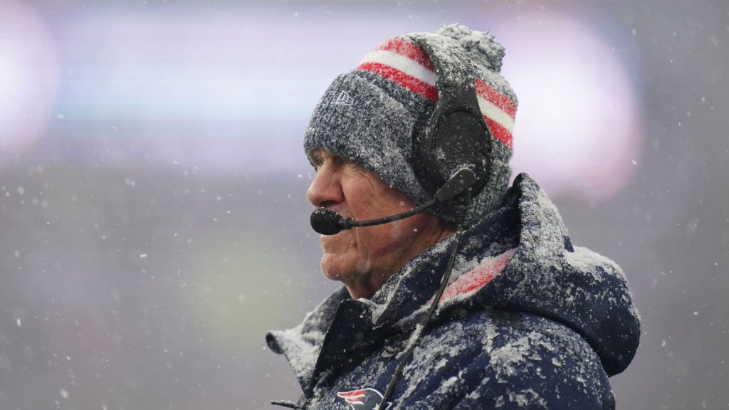 New England Patriots head coach Bill Belichick watches from the sideline as they take on the New York Jets at Gillette Stadium. 