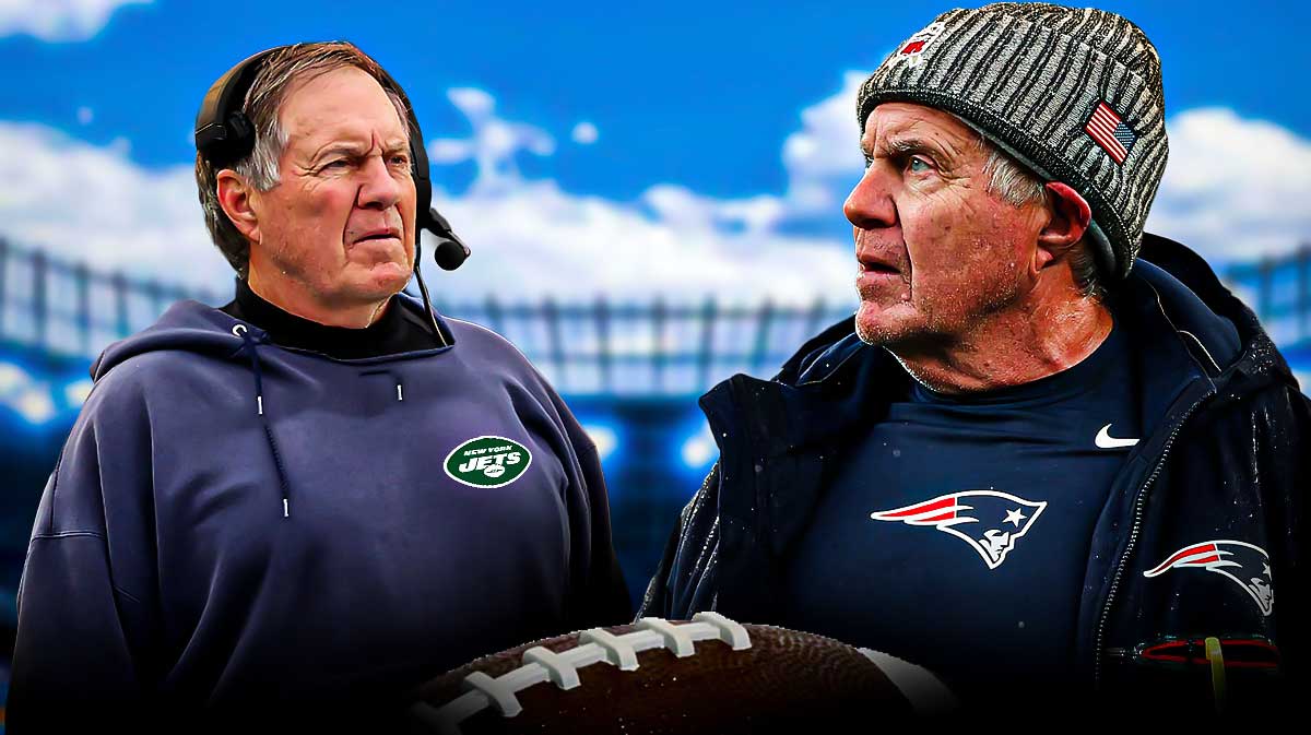 Patriots Bill Belichick looking shocked at Jets Bill Belichick