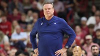 Oct 25, 2024; Fayetteville, AR, USA; Kansas Jayhawks head coach Bill Self during the second half against the Arkansas Razorbacks at Bud Walton Arena. Mandatory Credit: Nelson Chenault-Imagn Images