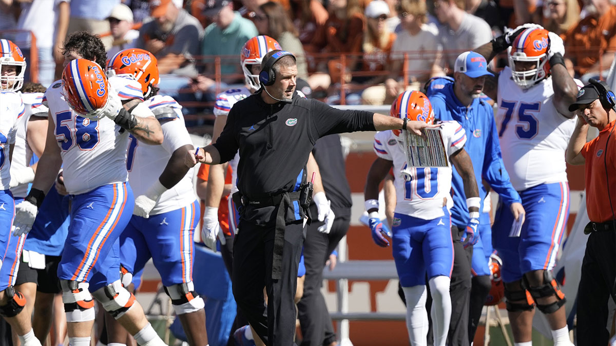 Florida Gators head coach Billy Napier during the first half against the Texas Longhorns at Darrell K Royal-Texas Memorial Stadium.