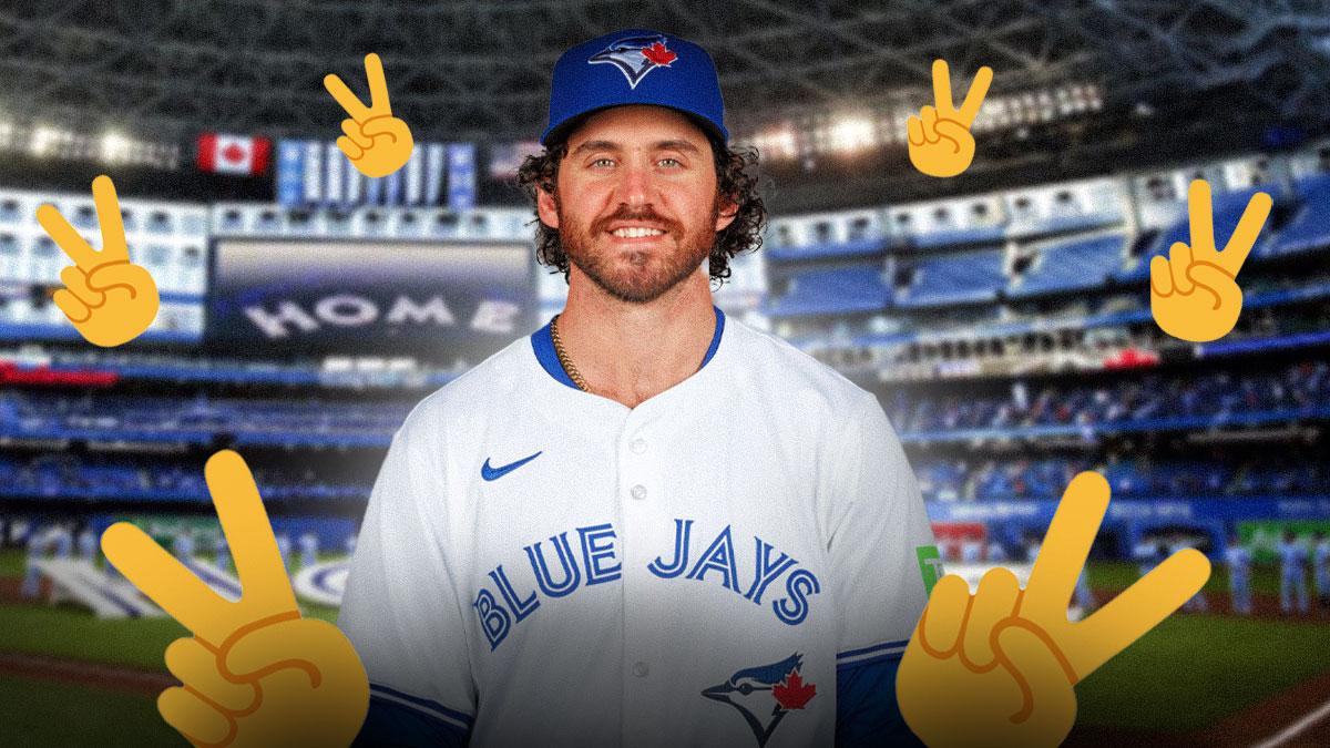 Blue Jays' Jordan Romano surrounded by ✌️peace signs