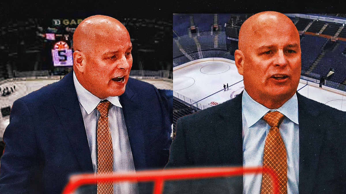 Blues coach Jim Montgomery in both TD Garden and Enterprise Center