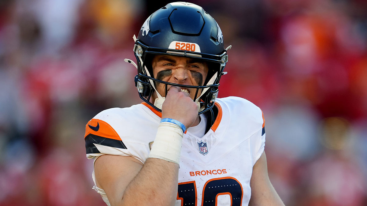 Denver Broncos quarterback Bo Nix (10) reacts during the second half against the Kansas City Chiefs at GEHA Field at Arrowhead Stadium.