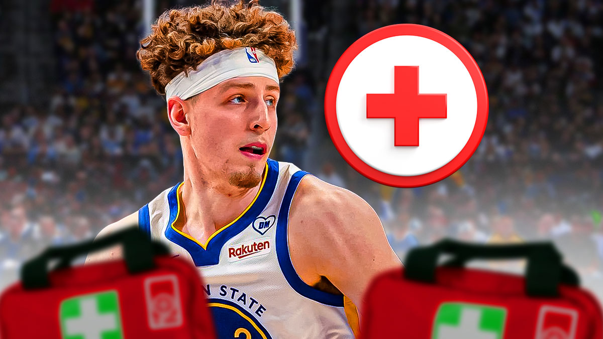 Warriors' Brandin Podziemski with medical Red Cross symbol