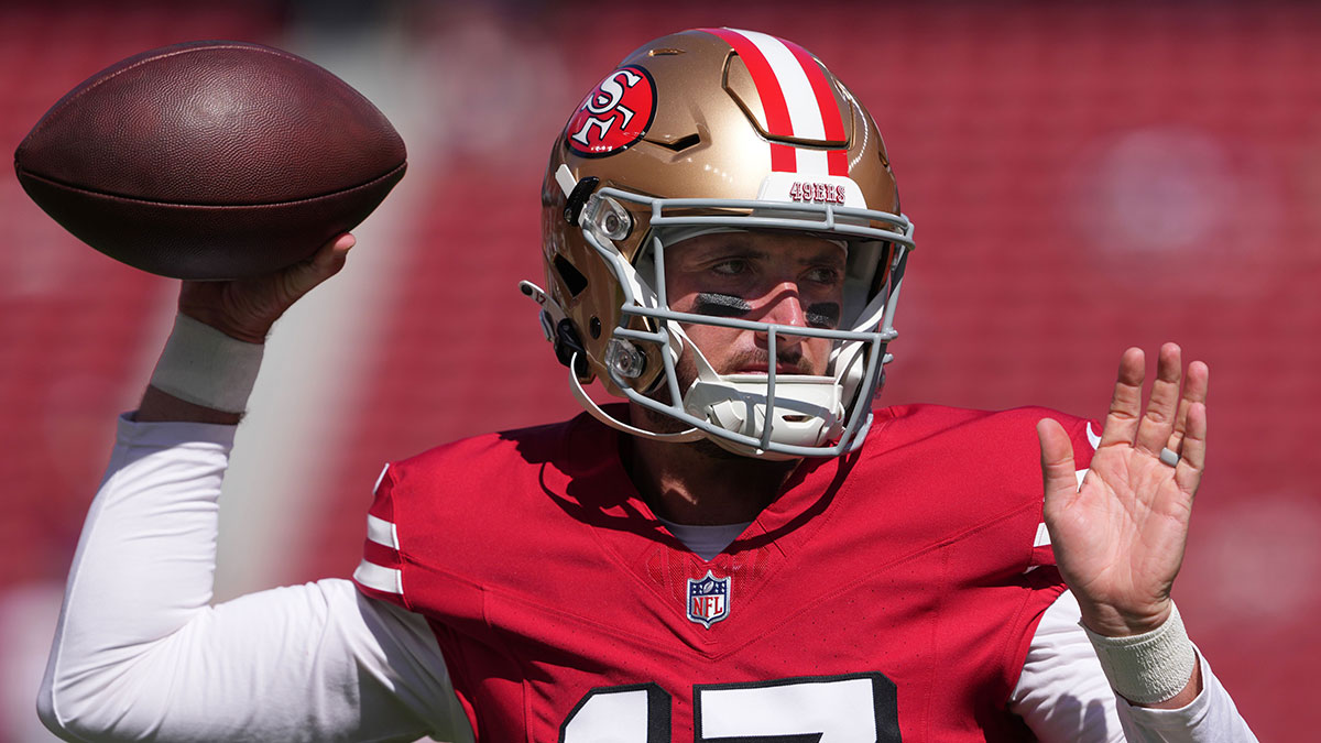 San Francisco 49ers quarterback Brandon Allen (17) warms up before the game against the Arizona Cardinals at Levi's Stadium.