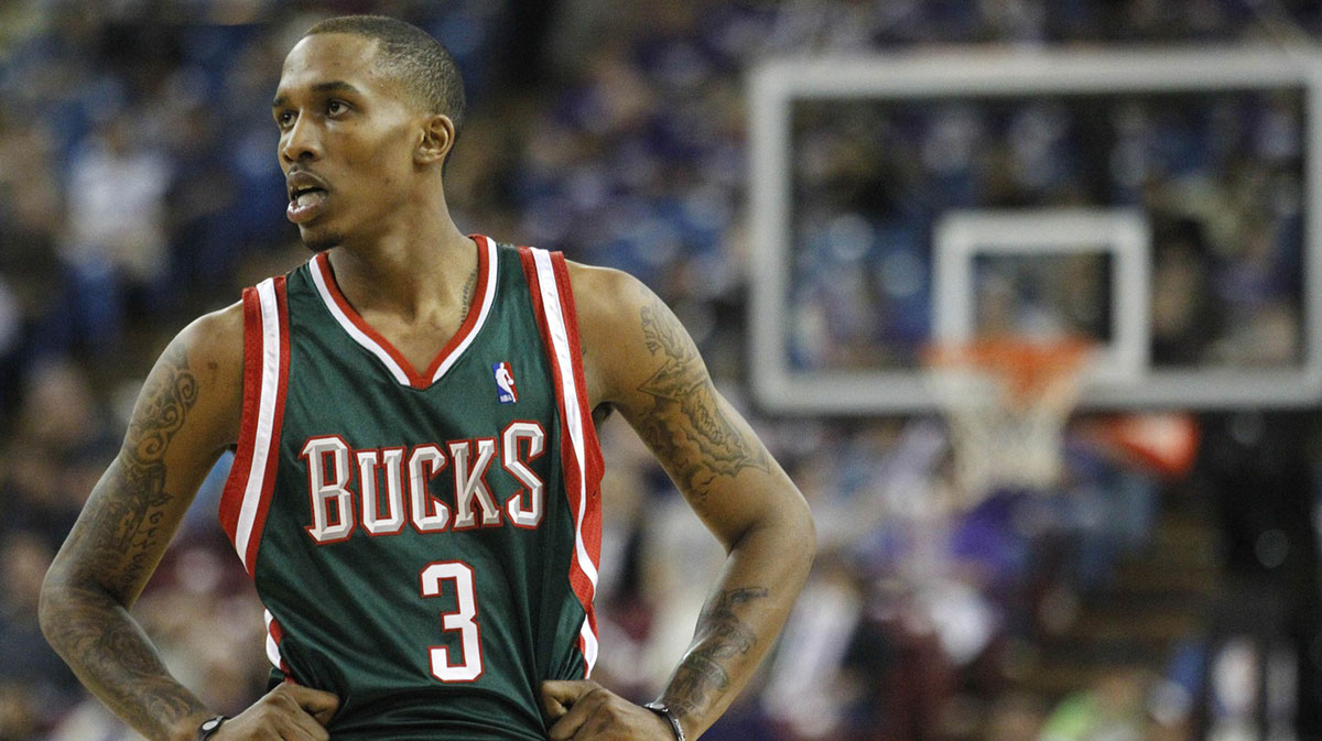 Milwaukee Bucks guard Brandon Jennings (3) stands on the court during a break in the action against the Sacramento Kings in the second half at Arco Arena.