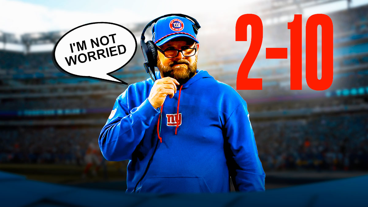 Brian Daboll saying "I'm not worried" with "2-10" text looming in the background