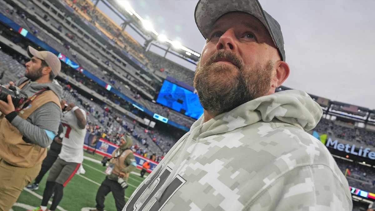 East Rutherford, NJ -- November 24, 2024 -- Giants head coach Brian Daboll walks off the field at the end of the game as the Tampa Bay Buccaneers came to MetLife Stadium and defeated the New York Giants 30-7. The Giants' Week 13 loss to the Cowboys sent them tumbling to 2-10 and elimination from playoff contention.