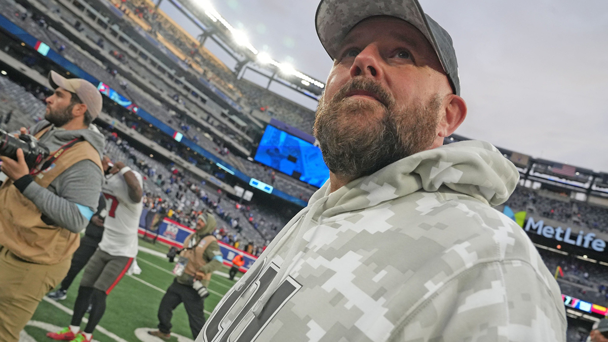 East Rutherford, NJ -- November 24, 2024 -- Giants head coach Brian Daboll walks off the field at the end of the game as the Tampa Bay Buccaneers came to MetLife Stadium and defeated the New York Giants 30-7.