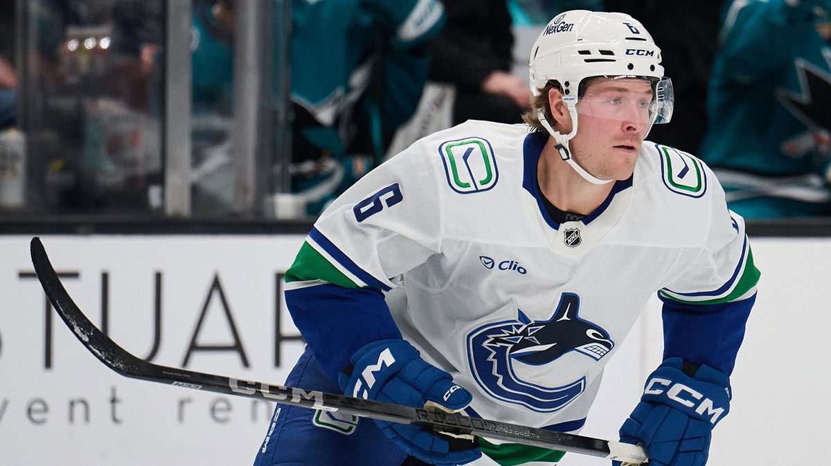 Vancouver Canucks right wing Brock Boeser (6) skates against the San Jose Sharks during the second period at SAP Center at San Jose.