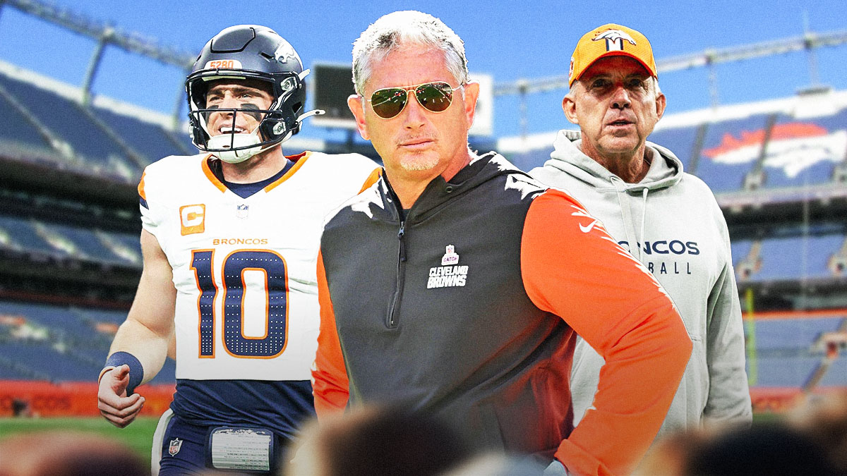 Jim Schwartz (Browns) Sean Payton and Bo Nix in front of the Bronco's stadium