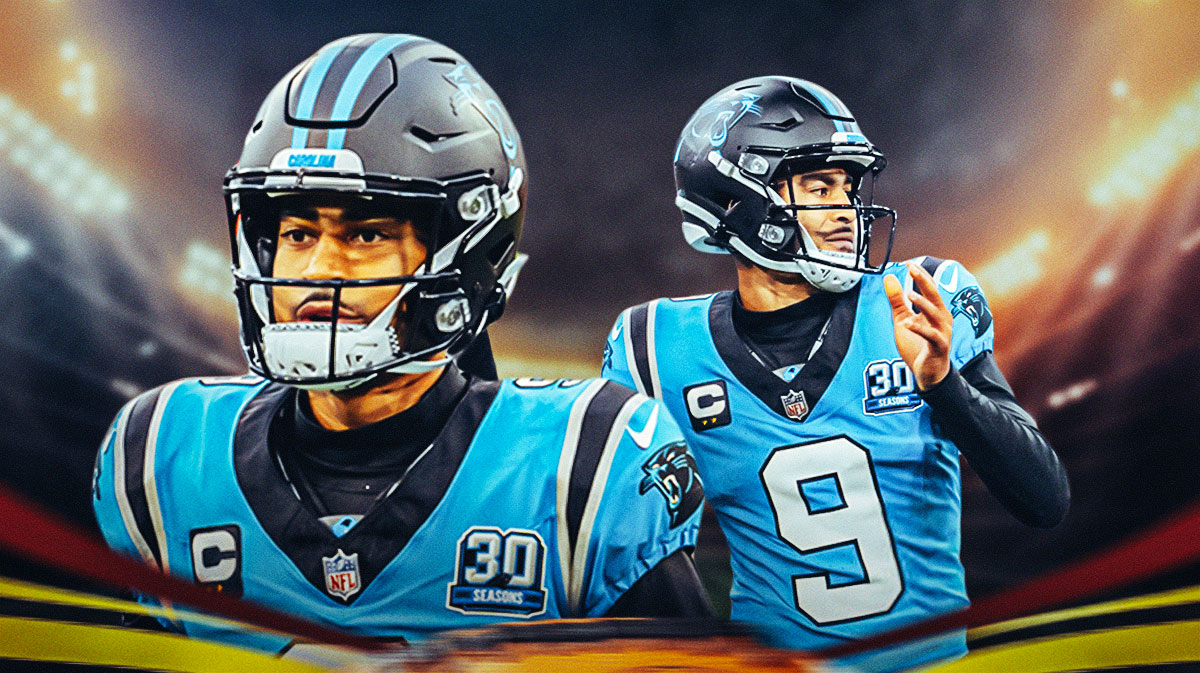 Panthers Bryce Young throwing a football.