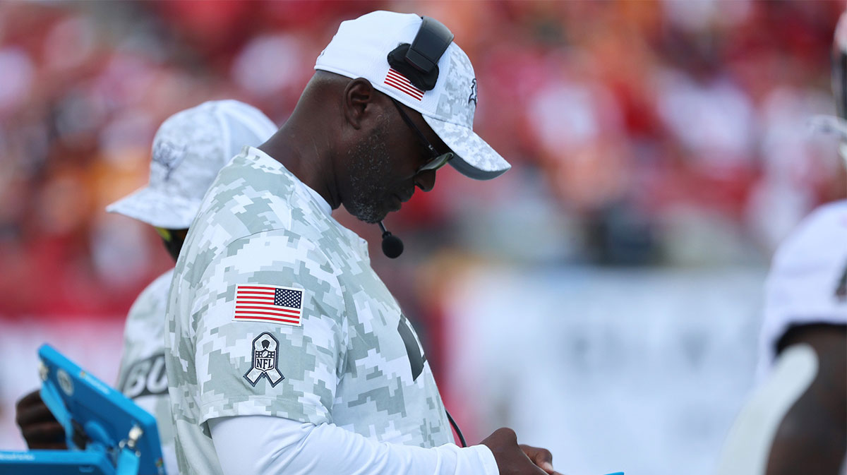 Tampa Bay Buccaneers head coach Todd Bowles against the San Francisco 49ers during the first half at Raymond James Stadium.