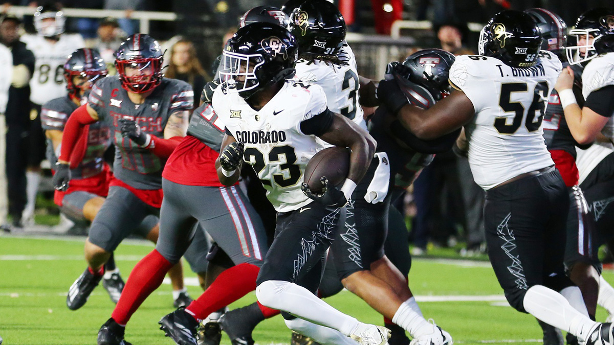 Colorado Buffalos running back Isiah Augustave (23) rushes in the second half against the Texas Tech Red Raiders at Jones AT&T Stadium and Cody Campbell Field.