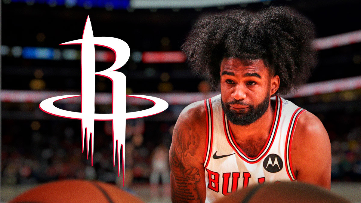 Coby White next to a Houston Rockets logo.