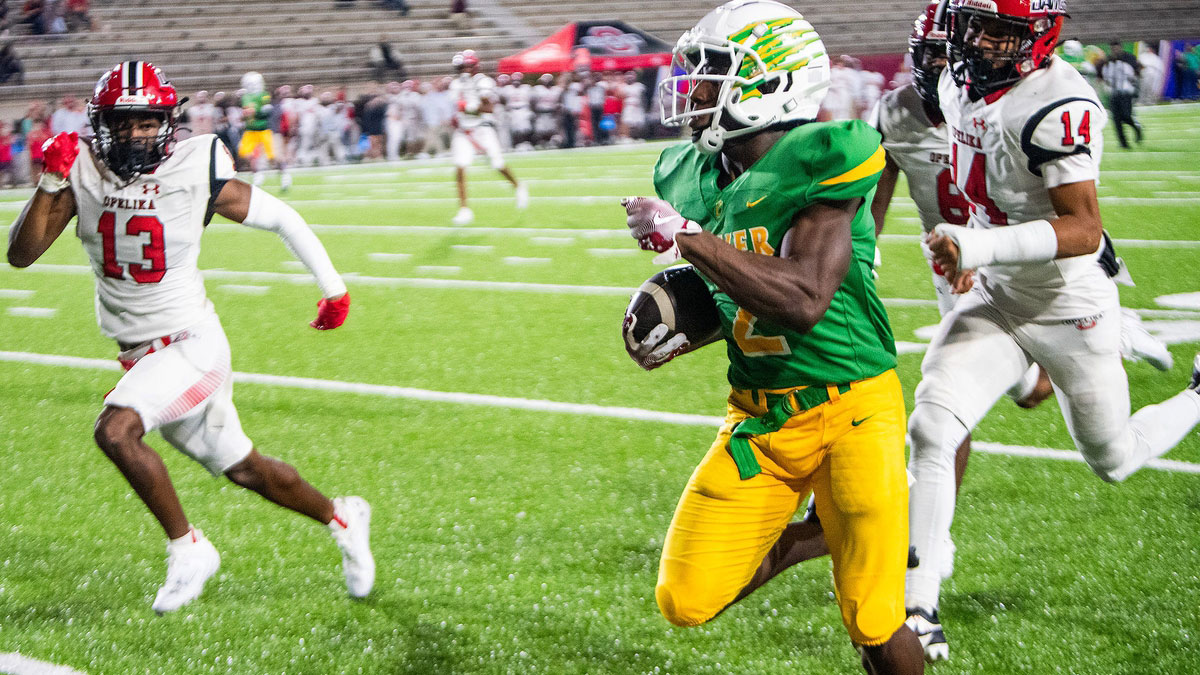 Carver's Anthony Rogers (2) breaks free for yardage against Opelika during their game at Cramton Bowl in Montgomery, Ala., on Thursday October 24, 2024.