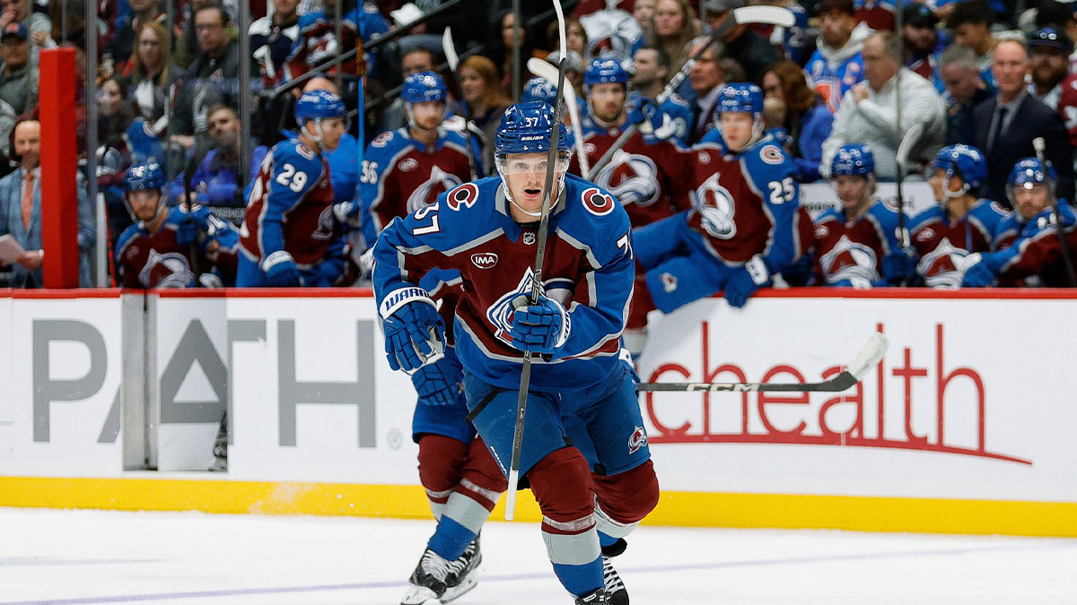 Colorado Avalanche center Casey Mittelstadt (37) in the first period against the Ottawa Senators at Ball Arena.