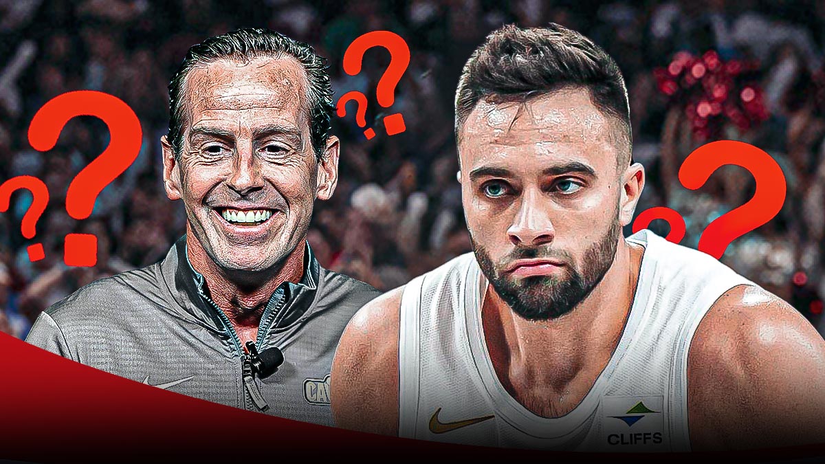 Max Strus next to Kenny Atkinson surrounded by question marks.