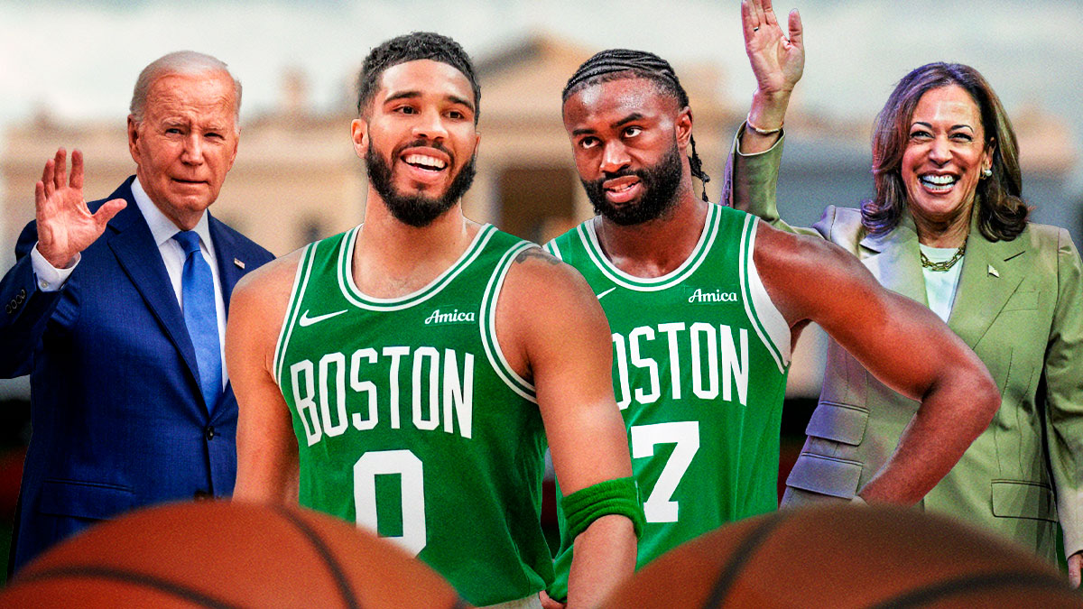 Celtics' Jayson Tatum, Jaylen Brown with Joe Biden, Kamala Harris