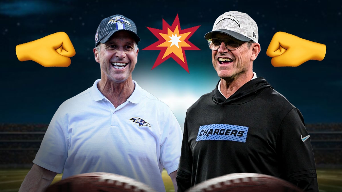 Chargers' Jim Harbaugh & Ravens' John Harbaugh with these big emojis below/between them 🤜💥🤛
