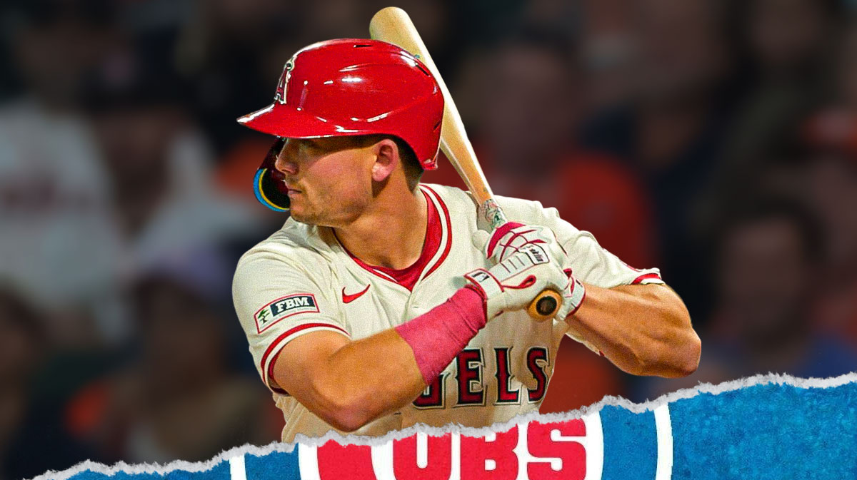 Cubs logo next to Angels' Matt Theiss after trade