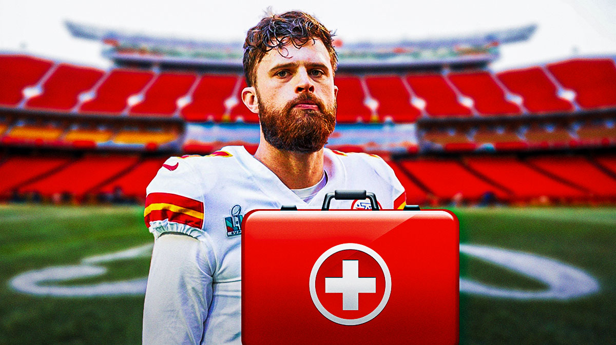 Chiefs Harrison Butker with a red cross
