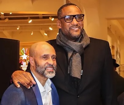 Choo Smith (left) poses with Steve Smith (right) at the NBRPA Black Excellence event in Detroit. Choo Smith uses his position on the National Basketball Retired Players Association board to promote community engagement and assist former players in transitioning to second careers.