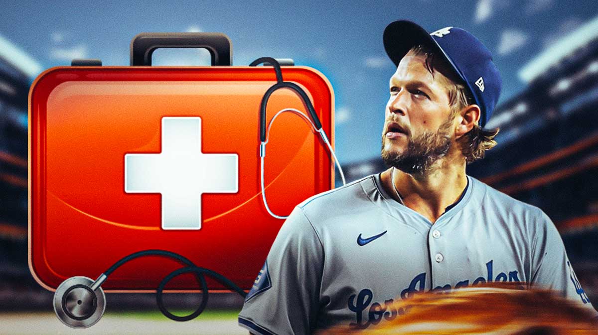 Clayton Kershaw with a first aid kit near him