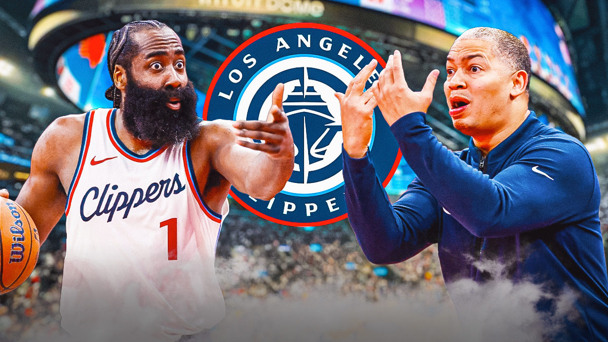Clippers James Harden looking intense next to Ty Lue