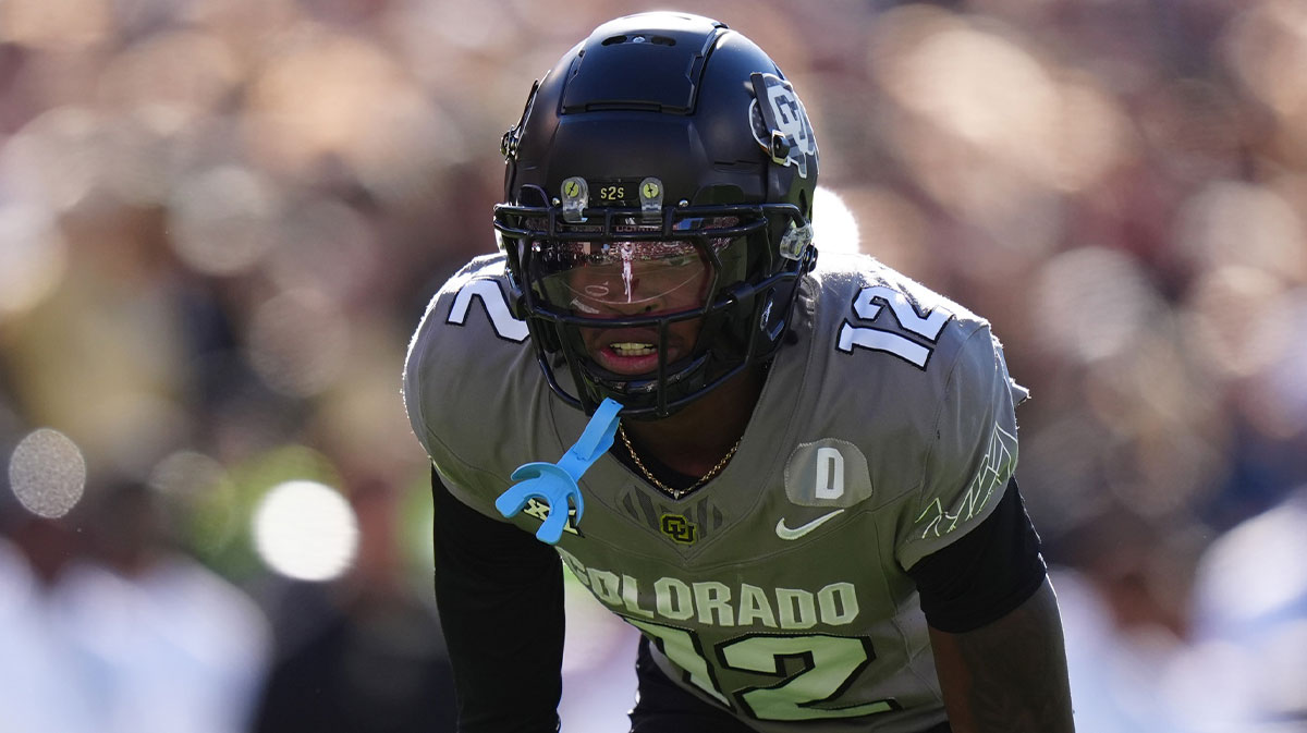 Colorado Buffaloes defensive back Travis Hunter (12) looks on during the first quarter against the Utah Utes at Folsom Field.