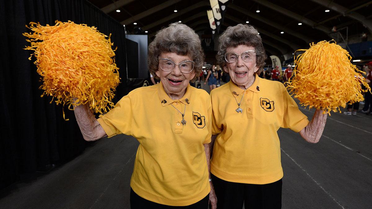 Colorado Buffaloes fans Peggy Coppom and Betty Hooverin before the game against the Nebraska Cornhuskers at Folsom Field.