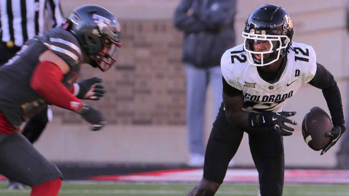 Colorado's Travis Hunter runs after a catch against Texas Tech in a Big 12 football game Saturday, Nov. 9, 2024, at Jones AT&T Stadium.