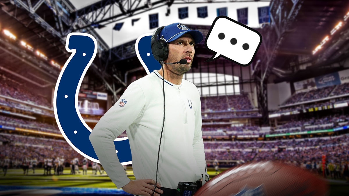 Indianapolis Colts head coach Shane Steichen responding to Pat McAfee with a speech bubble that has the three dots emoji inside. There is also a logo for the Indianapolis Colts.