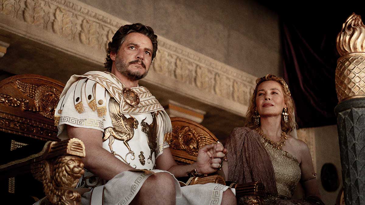 Pedro Pascal and Connie Nielsen in Gladiator II.